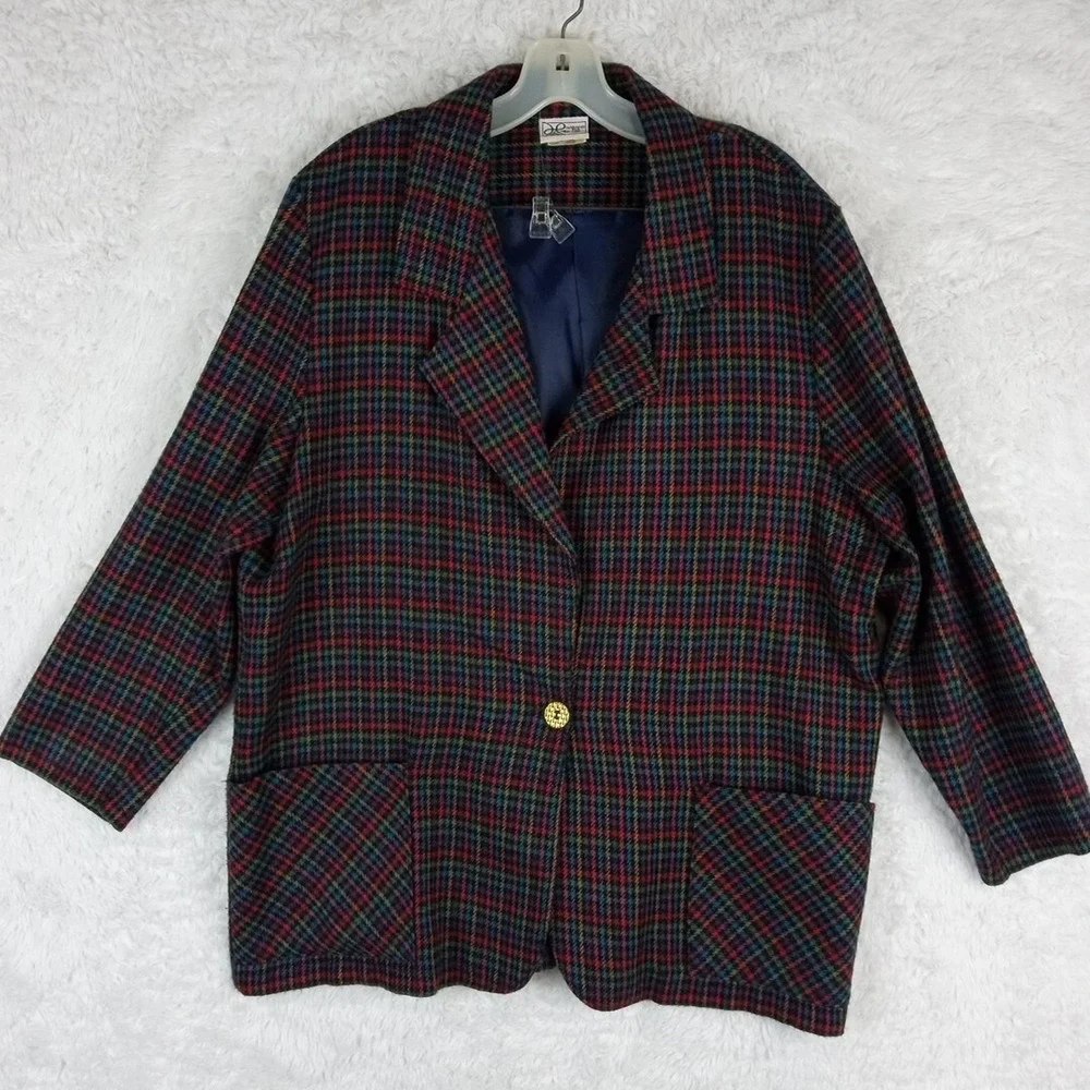 Vintage Haband For Her Womens Suit Blazer Jacket Multicolor L Pockets One Button